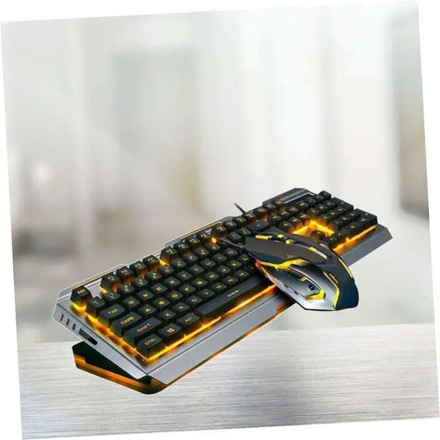 Alt view image 5 of 7 - USB Mechanical Keyboard and Gamer Mouse with Cool Yellow LED Backlight Tungsten Golden Metal Panel High-Elastic Floating Keys Multimedia Shortcut Functions for Gaming