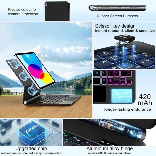 Alt view image 4 of 7 - for iPad 11th (A16) & 10th Generation Case with Keyboard  Magic-Style Magnetic  Floating Cantilever Stand - Multi-Touch Trackpad Keyboard Case for iPad 11 inch 2025&10th Gen 10.9 inch (Black)