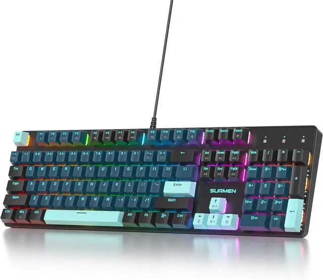Main image of surmen Full Size Creamy Keyboard with Number Pad, 104 Keys RGB Wired Mechanical Gaming Keyboard Backlit with PBT Keycaps Linear Red Switch for Laptop Desktop PC Gamers104 Monster