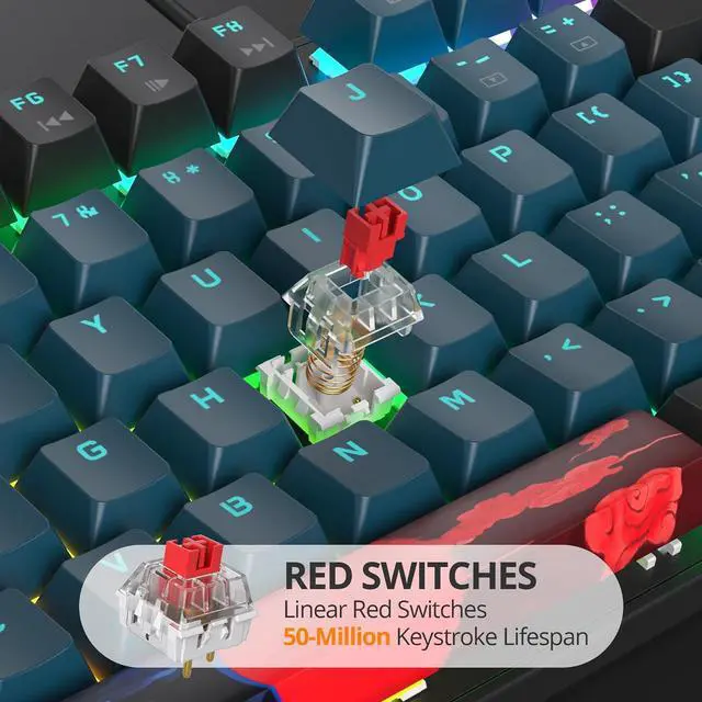 Alt view image 3 of 6 - surmen Full Size Creamy Keyboard with Number Pad, 104 Keys RGB Wired Mechanical Gaming Keyboard Backlit with PBT Keycaps Linear Red Switch for Laptop Desktop PC Gamers104 Monster