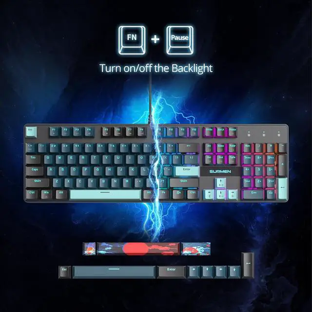 Alt view image 2 of 6 - surmen Full Size Creamy Keyboard with Number Pad, 104 Keys RGB Wired Mechanical Gaming Keyboard Backlit with PBT Keycaps Linear Red Switch for Laptop Desktop PC Gamers104 Monster