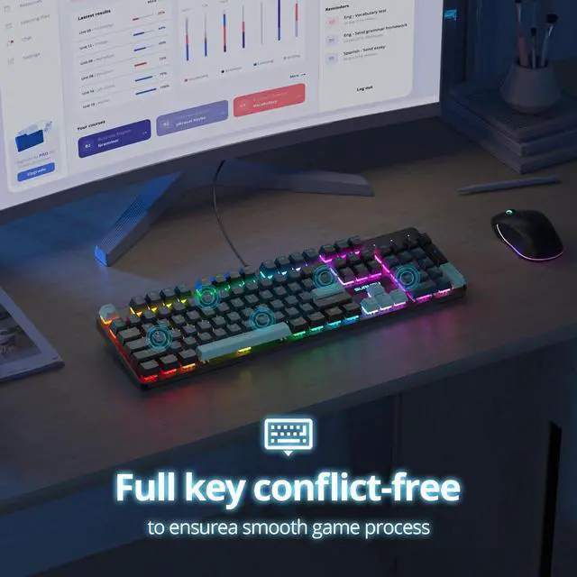 Alt view image 6 of 6 - surmen Full Size Creamy Keyboard with Number Pad, 104 Keys RGB Wired Mechanical Gaming Keyboard Backlit with PBT Keycaps Linear Red Switch for Laptop Desktop PC Gamers104 Monster