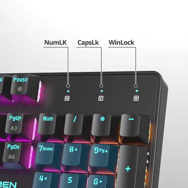 Alt view image 5 of 6 - surmen Full Size Creamy Keyboard with Number Pad, 104 Keys RGB Wired Mechanical Gaming Keyboard Backlit with PBT Keycaps Linear Red Switch for Laptop Desktop PC Gamers104 Monster