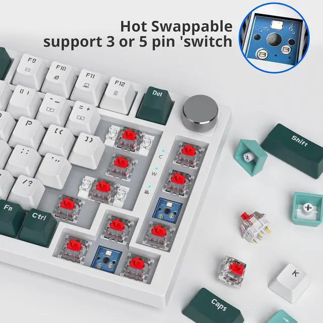 Alt view image 3 of 7 - Fogruaden Wired 75% Percent Hot Swappable Mechanical Keyboard, Red Switch, TKL Mechanical Keyboard, Gasket Mount, RGB Backlit Compact Gaming Keyboard with Volume Knob(Forest)
