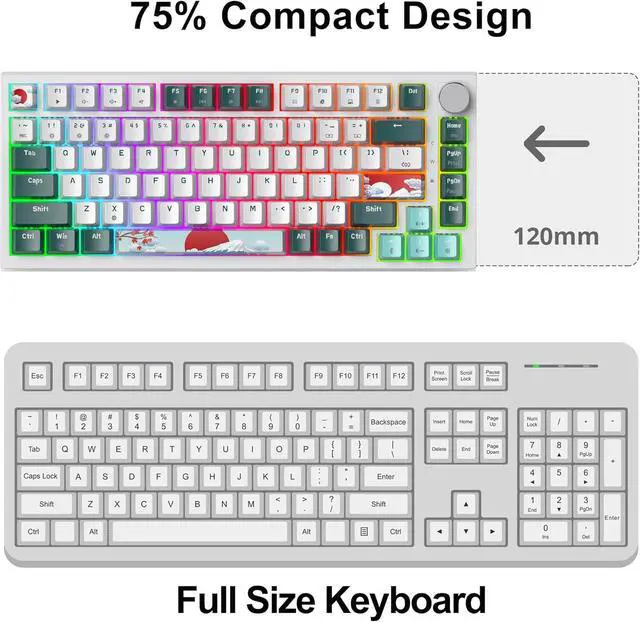 Alt view image 5 of 7 - Fogruaden Wired 75% Percent Hot Swappable Mechanical Keyboard, Red Switch, TKL Mechanical Keyboard, Gasket Mount, RGB Backlit Compact Gaming Keyboard with Volume Knob(Forest)