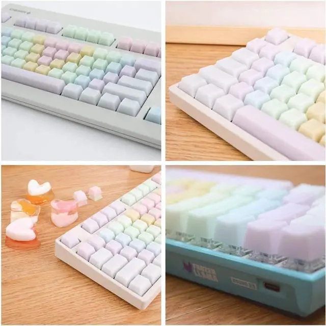 Alt view image 5 of 7 - POM Jelly Keycaps Doubleshot Translucent OEM Profile for 61/87/104/108 Keys PC Gaming Mechanical Keyboards (Rainbow)