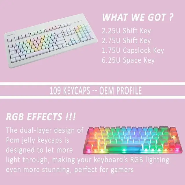 Alt view image 7 of 7 - POM Jelly Keycaps Doubleshot Translucent OEM Profile for 61/87/104/108 Keys PC Gaming Mechanical Keyboards (Rainbow)