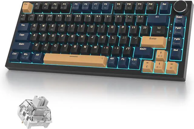 Main image of 400PRO 75% Wireless Black Blue Gaming Keyboard, Gasket Hot Swappable RGB Mechanical Keyboard, Bluetooth/2.4GHz/USB-C Thocky Keyboard with Pre-lubed Cream Grey Switches (82 Black Blue-B)