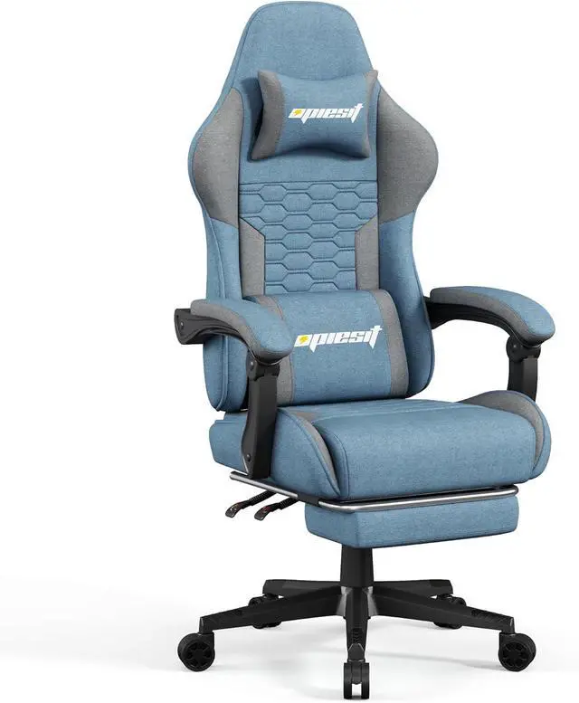Alt view image 7 of 7 - Gaming Chair, Computer Chairs for Adults with Lumbar Support and Massager, Comfortable Gamer Chair with Footrest & Pocket Spring Cushion, Ergonomic Home Office Chair, Blue, Fabric