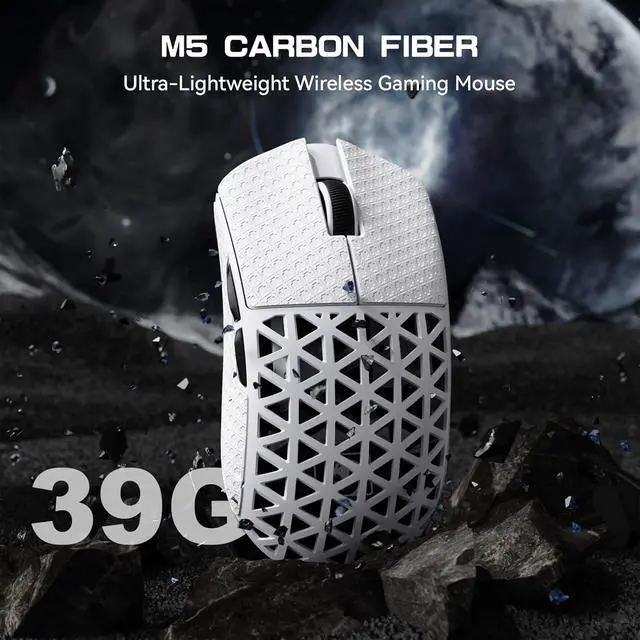 Alt view image 4 of 7 - MAMBASNAKE M5 Ultra Carbon Fiber 8KHz Wireless Gaming Mouse,PAW3950MAX Sensor 42K DPI,39g Lightweight Tri-Mode 2.4GHz/BT/Wired Computer Mice,Web Driver Support,for Win/Mac/FPS/MOBA/Esports-White (B)