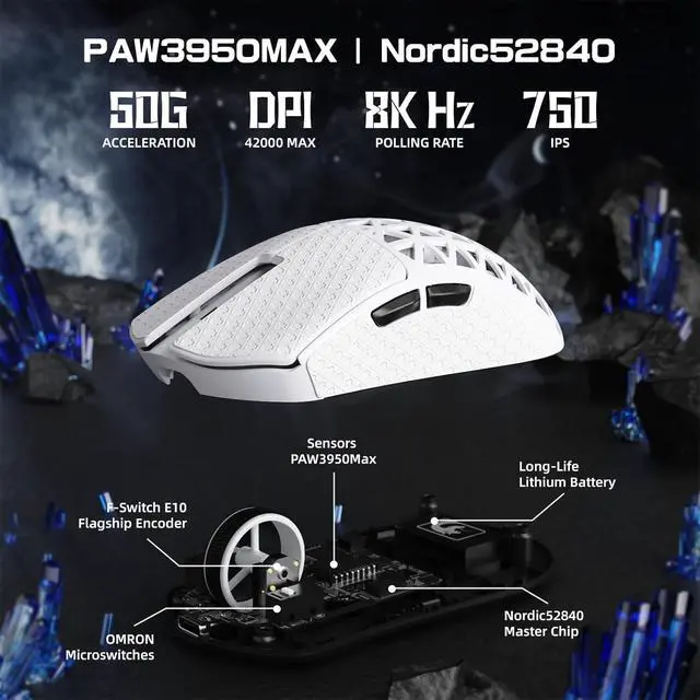 Alt view image 5 of 7 - MAMBASNAKE M5 Ultra Carbon Fiber 8KHz Wireless Gaming Mouse,PAW3950MAX Sensor 42K DPI,39g Lightweight Tri-Mode 2.4GHz/BT/Wired Computer Mice,Web Driver Support,for Win/Mac/FPS/MOBA/Esports-White (B)