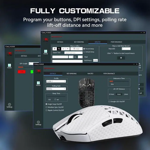 Alt view image 6 of 7 - MAMBASNAKE M5 Ultra Carbon Fiber 8KHz Wireless Gaming Mouse,PAW3950MAX Sensor 42K DPI,39g Lightweight Tri-Mode 2.4GHz/BT/Wired Computer Mice,Web Driver Support,for Win/Mac/FPS/MOBA/Esports-White (B)