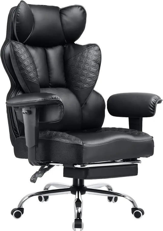 Main image of COMHOMA Big and Tall Office Chair 400LBS Wide Ergonomic Gaming Chair with Deluxe Embossing Designed Leather with Foot Rest,150°Reclining Adjustable Armrests Pocket Spring Back Support and Pillow