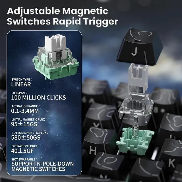 Alt view image 5 of 6 - ATTACK SHARK X68PRO HE Rapid Trigger Wireless Keyboard, 0.01mm RT Accuracy 8000Hz Wired Gaming Keyboard, Adjustable Actuation, Snap Tap, RGB Backlit, Magnetic Switch, C01 Coiled Cable -Black