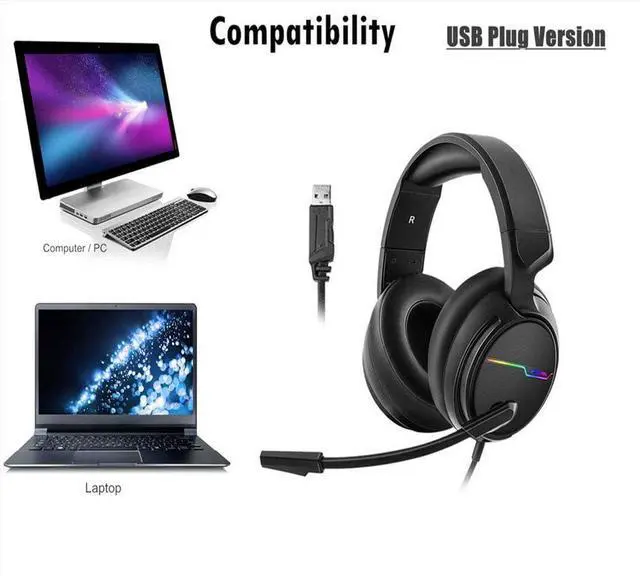 Alt view image 5 of 5 - Wired Gaming Headset USB 7.1 Surround Sound Gaming Headset for PC Gamer Xiberia 3.5mm Bass Casque Game Headset for PS4/New Xbox One/Mac with Mic