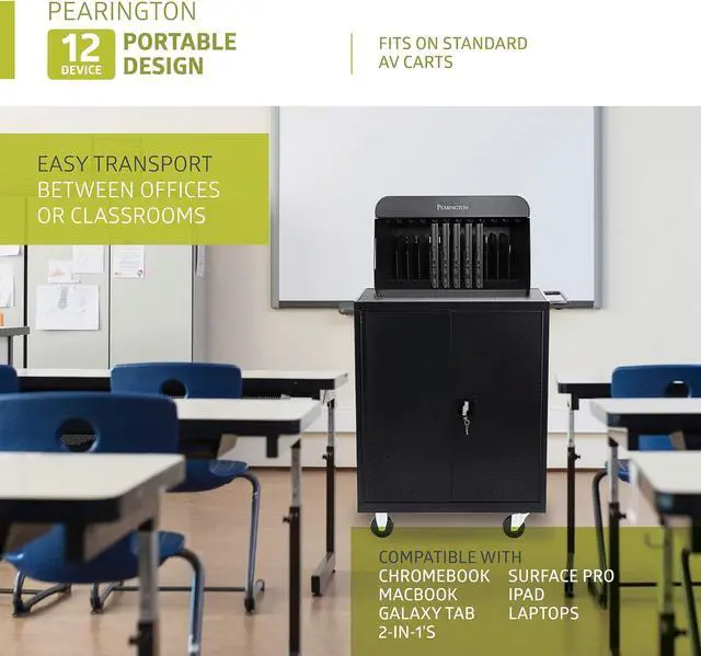 Alt view image 5 of 7 - Pearington 12 Device Portable Charging Station for Tablets, iPads, Chromebooks, and Laptop Computers with Lock, Surge Protection, for Classroom or Office