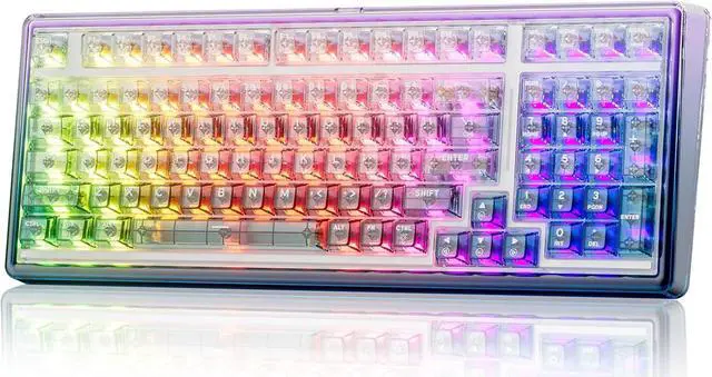 Main image of Wireless Mechanical Keyboard with PC Transparent Keycaps, Hot Swappable Custom Keyboard with Number Pad, RGB Backlit, Lulu Switch for Windows Mac - Cosmic Violet