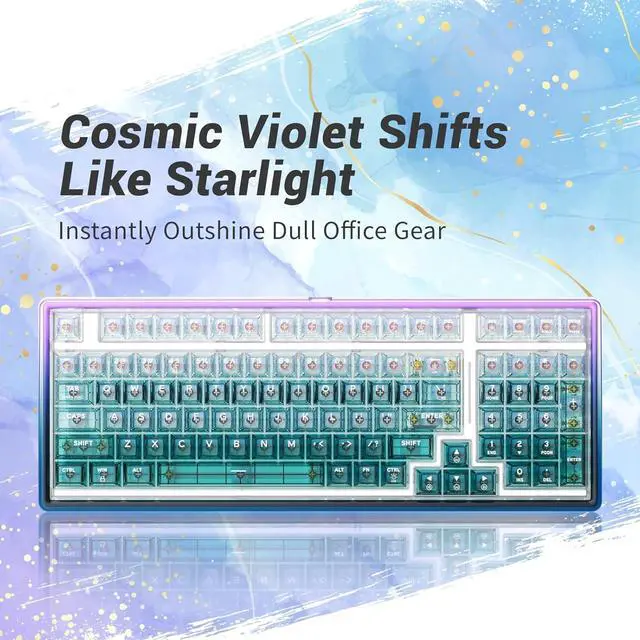 Alt view image 2 of 7 - Wireless Mechanical Keyboard with PC Transparent Keycaps, Hot Swappable Custom Keyboard with Number Pad, RGB Backlit, Lulu Switch for Windows Mac - Cosmic Violet