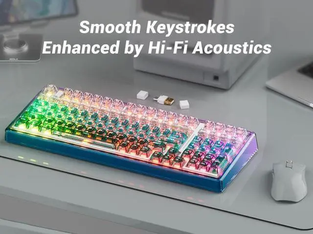 Alt view image 6 of 7 - Wireless Mechanical Keyboard with PC Transparent Keycaps, Hot Swappable Custom Keyboard with Number Pad, RGB Backlit, Lulu Switch for Windows Mac - Cosmic Violet