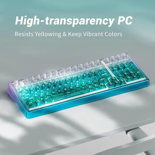 Alt view image 7 of 7 - Wireless Mechanical Keyboard with PC Transparent Keycaps, Hot Swappable Custom Keyboard with Number Pad, RGB Backlit, Lulu Switch for Windows Mac - Cosmic Violet
