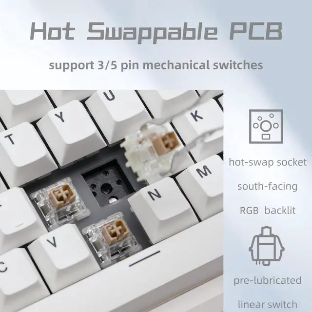 Alt view image 3 of 7 - GMK87 TKL Mechanical Keyboard,Tri-Mode Linear Switches PBT Keycaps 85 Keys+Rotary Knob+TFT-LCD Screen Hotswap Gasket Mounted,VIA Programmable RGB Gaming Keyboard (White, Brown Switch)