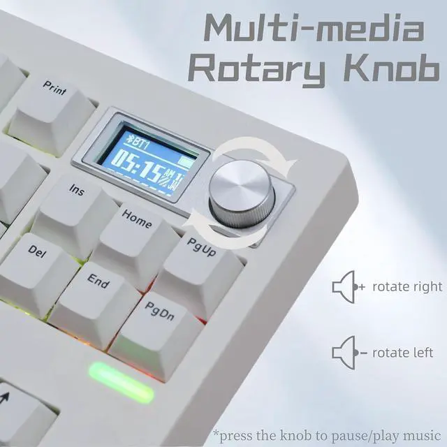 Alt view image 4 of 7 - GMK87 TKL Mechanical Keyboard,Tri-Mode Linear Switches PBT Keycaps 85 Keys+Rotary Knob+TFT-LCD Screen Hotswap Gasket Mounted,VIA Programmable RGB Gaming Keyboard (White, Brown Switch)