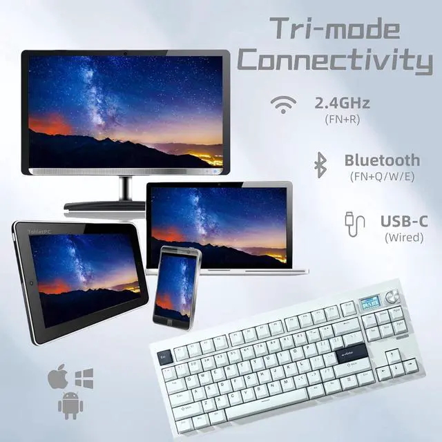 Alt view image 5 of 7 - GMK87 TKL Mechanical Keyboard,Tri-Mode Linear Switches PBT Keycaps 85 Keys+Rotary Knob+TFT-LCD Screen Hotswap Gasket Mounted,VIA Programmable RGB Gaming Keyboard (White, Brown Switch)