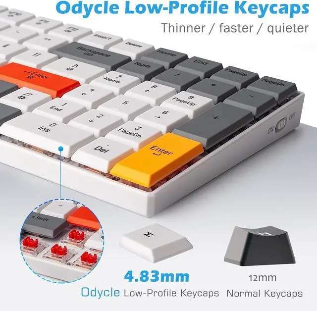 Alt view image 4 of 7 - K99 Mechanical Keyboard, Low Profile Wireless Keyboard, Supports Bluetooth 5.0, 2.4G and USB Wired Connection, Compatible with Windows and Mac OS Systems, Red Switch - White