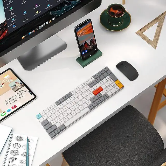 Alt view image 7 of 7 - K99 Mechanical Keyboard, Low Profile Wireless Keyboard, Supports Bluetooth 5.0, 2.4G and USB Wired Connection, Compatible with Windows and Mac OS Systems, Red Switch - White