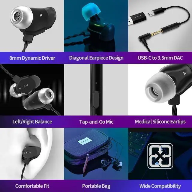 Alt view image 3 of 7 - AZLA AIM8 Wired Earphone with Microphone, Gaming Earbuds with FPS Audio Profiles, Clear Mic for PC, PS5, Xbox, and More  Plug & Play Compatibility, IEM for Gaming