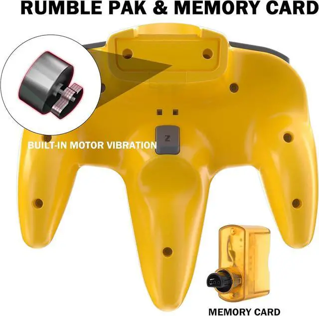 Alt view image 6 of 7 - 2 Pack Wireless N64 Controller for Switch Games, 2.4GHZ Rechargeable Wireless N64 Remote Joystick PC Game Controller Compatible with Raspberry Pi, N64 System, MAC, Windows 7,8,10,11 Clear Yellow