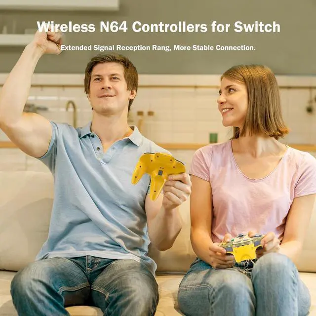 Alt view image 7 of 7 - 2 Pack Wireless N64 Controller for Switch Games, 2.4GHZ Rechargeable Wireless N64 Remote Joystick PC Game Controller Compatible with Raspberry Pi, N64 System, MAC, Windows 7,8,10,11 Clear Yellow