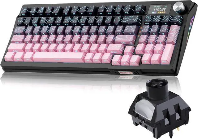 Main image of KUTETHY Wireless Mechanical Keyboard,Smart Display & Knob,Tri-Mode BT5.0/2.4GHz/USB-C,Hot Swappable Pre-lubed Kailh Linear Switches,Contour keycaps,RGB Backlit Gaming Keyboard (Blackberry Contours)