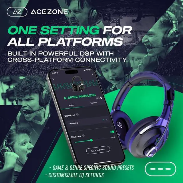 Alt view image 5 of 7 - ACEZONE A-Spire Wireless Gaming Headset, Tournament-Grade Hybrid ANC, Ultra-Low Latency, Flip-to-Mute Mic, App EQ, 35+ Hr Battery, 270g, 2.4GH, BT, USB-C, 3.5mm, for PC, MacOS PS4/PS5, Switch, Mobile