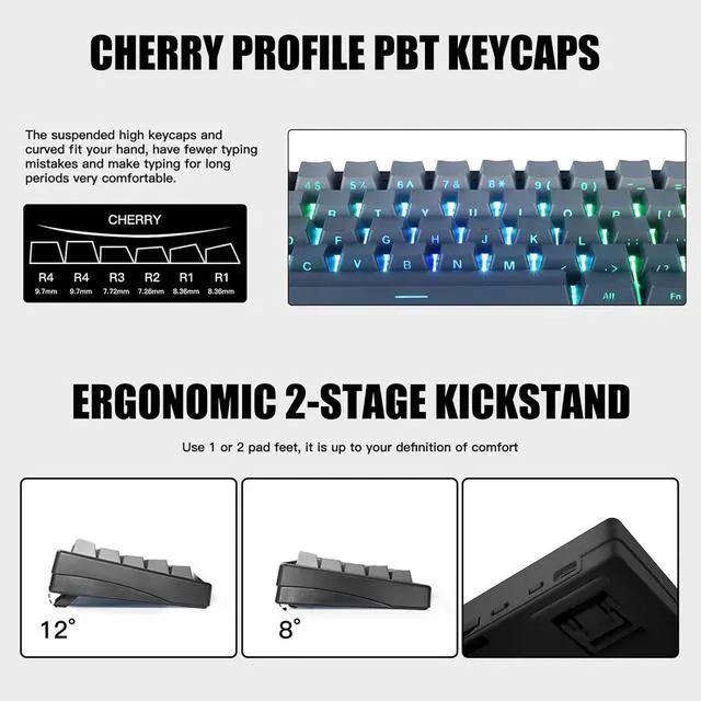 Alt view image 4 of 7 - FKZ GMK67 Mechanical Keyboard,65% Mini Hot Swappable Custom Keyboard Gasket Tri-Mode Wireless BT5.0/2.4G/USB-C Wired RGB Gaming Keyboard with Knob Linear Switch&PBT Keycaps (Black-Gray)