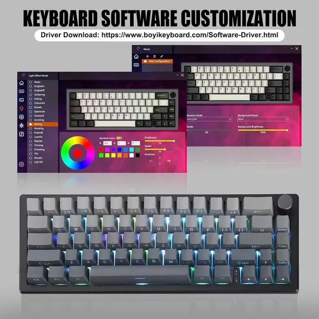 Alt view image 7 of 7 - FKZ GMK67 Mechanical Keyboard,65% Mini Hot Swappable Custom Keyboard Gasket Tri-Mode Wireless BT5.0/2.4G/USB-C Wired RGB Gaming Keyboard with Knob Linear Switch&PBT Keycaps (Black-Gray)