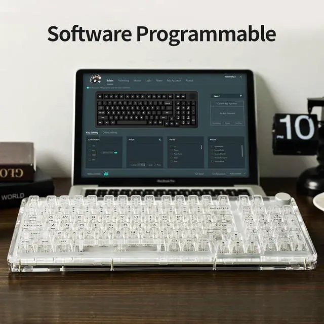 Alt view image 4 of 7 - KiiBoom Phantom 98 Hot Swappable Crystal Gasket-Mounted Mechanical Keyboard, Triple Mode NKRO Gaming Keyboard with South-Facing RGB, Clear Keycaps, 8000mAh Battery for Win/Mac (Clear)