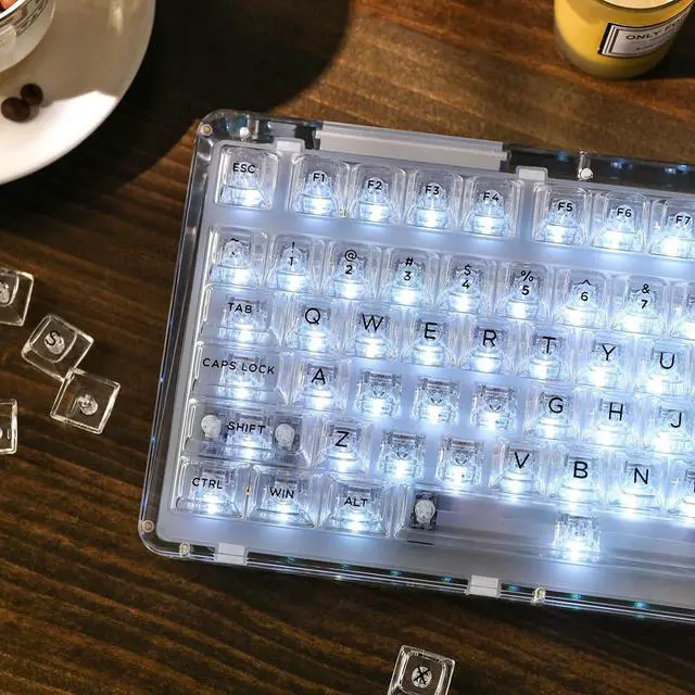 Alt view image 6 of 7 - KiiBoom Phantom 98 Hot Swappable Crystal Gasket-Mounted Mechanical Keyboard, Triple Mode NKRO Gaming Keyboard with South-Facing RGB, Clear Keycaps, 8000mAh Battery for Win/Mac (Clear)