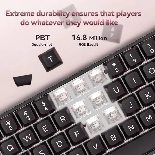 Alt view image 5 of 6 - KZZI CNC Magnetic Gaming Keyboard with Rapid Trigger, Hall Effect Switches, CNC Aluminum Frame,Adjustable Actuation 60% Compact TKL Mechanical Keyboard RGB PBT Keycaps for Linux/Win/Mac (Pink)