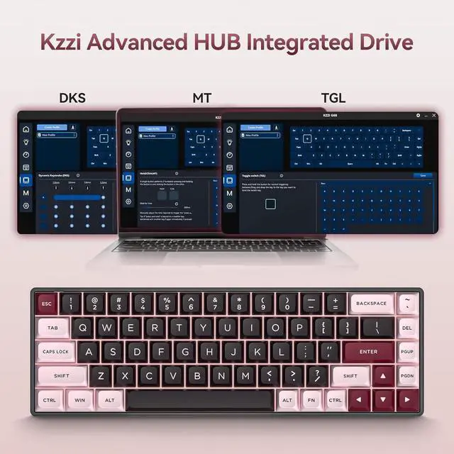 Alt view image 6 of 6 - KZZI CNC Magnetic Gaming Keyboard with Rapid Trigger, Hall Effect Switches, CNC Aluminum Frame,Adjustable Actuation 60% Compact TKL Mechanical Keyboard RGB PBT Keycaps for Linux/Win/Mac (Pink)