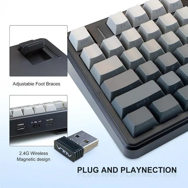Alt view image 5 of 7 - MOLGRIA x Aula F75 Gaming Keyboard, Triple Mode Connected 75% Mechanical Keyboard with South-Facing RGB Backlit Shine-Through Hot Swappable Keycaps and Knob(Black Gradient)