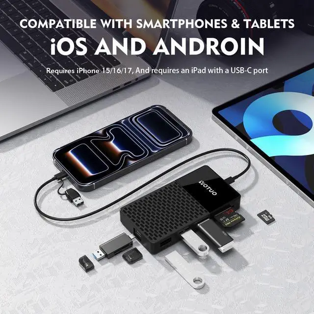 Alt view image 4 of 6 - Portable SSD 1TB, Up to 1050MB/s, USB-C External Solid-State Drive with All-in-One Multi-Port USB 3.2 Hub and SD/TF Card Reader Docking Station with iPhone 17/PC/Laptop/Mac/Windows/Android/iOS.