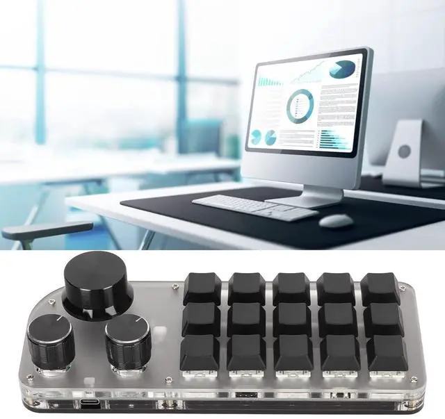 Alt view image 5 of 7 - Sonew 15 Keys Programmable Keyboard, 3 Knobs 15 Keys, Portable RGB Bluetooth DIY Mechanical Gaming Keypad, for Office Laboratory Gaming Work Editing