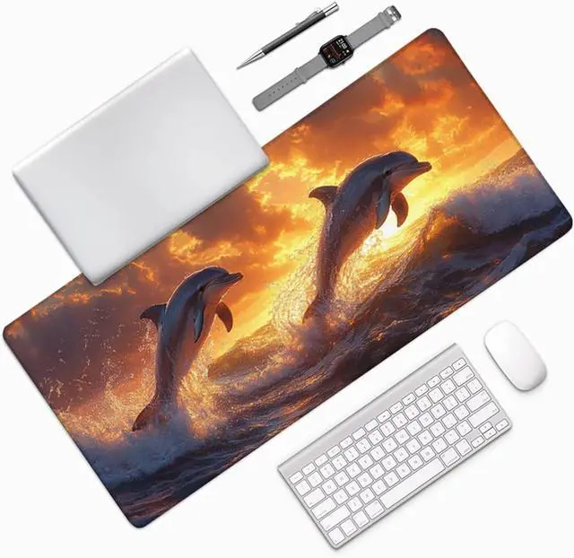 Alt view image 3 of 7 - Dolphin Gaming Mouse Pad, Mouse Pad 48x24in, Large Desk Mat with Non-Slip Rubber Base, Office Desk Accessories, Large Extended Gaming Keyboard Mat, Big Mousepad for Computer Gamer Office, Yellow U-979