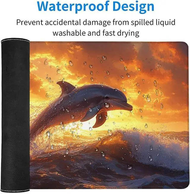 Alt view image 6 of 7 - Dolphin Gaming Mouse Pad, Mouse Pad 48x24in, Large Desk Mat with Non-Slip Rubber Base, Office Desk Accessories, Large Extended Gaming Keyboard Mat, Big Mousepad for Computer Gamer Office, Yellow U-979
