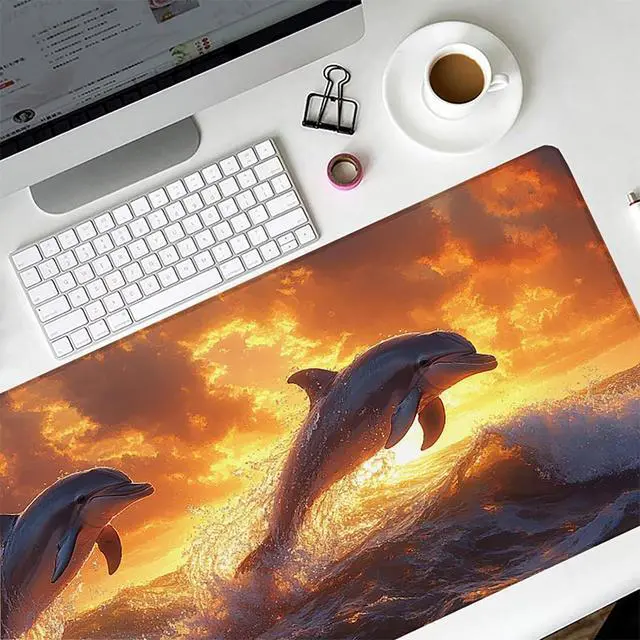 Alt view image 5 of 7 - Dolphin Gaming Mouse Pad, Mouse Pad 48x24in, Large Desk Mat with Non-Slip Rubber Base, Office Desk Accessories, Large Extended Gaming Keyboard Mat, Big Mousepad for Computer Gamer Office, Yellow U-979