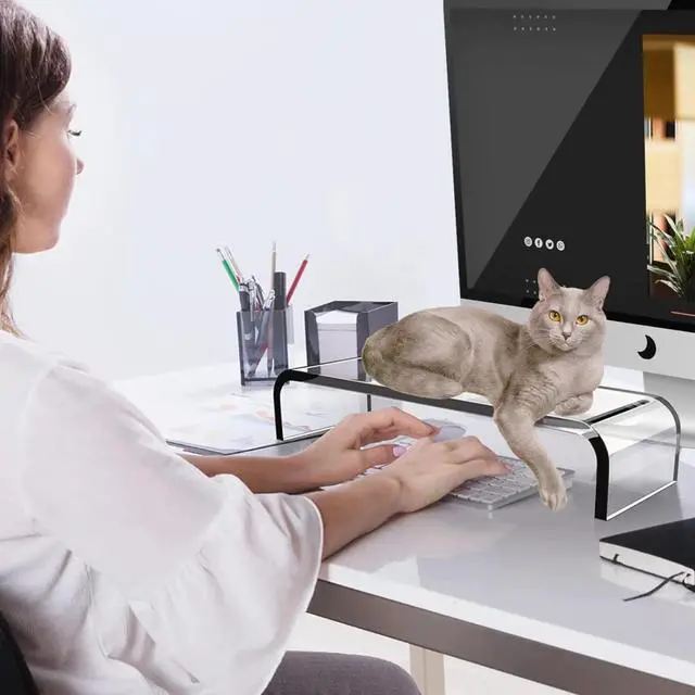 Alt view image 2 of 6 - Acrylic Cat-Proof Laptop Stand & Keyboard Protector - 16" Clear Monitor Riser with Non-Slip Base (Supports 60lbs)