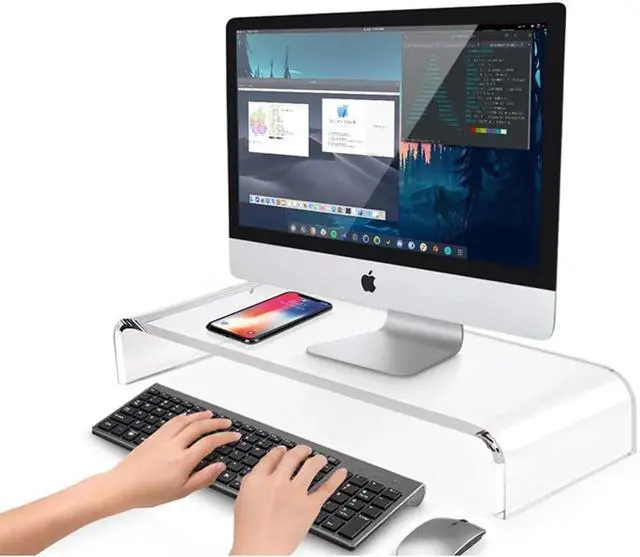 Alt view image 4 of 6 - Acrylic Cat-Proof Laptop Stand & Keyboard Protector - 16" Clear Monitor Riser with Non-Slip Base (Supports 60lbs)