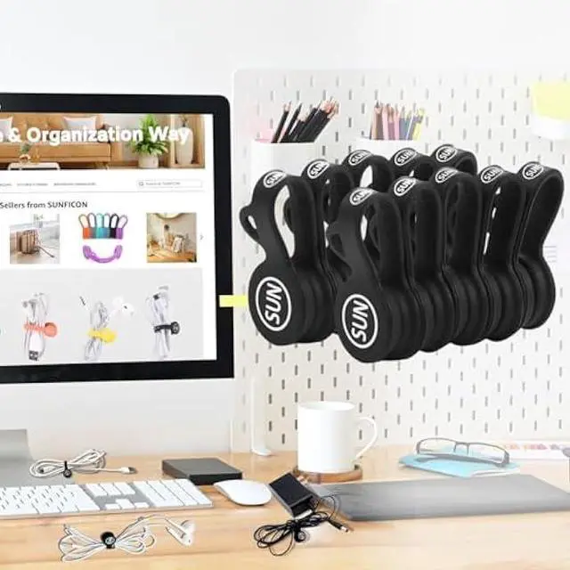 Alt view image 2 of 5 - SUNFICON 10 Pack Magnetic Cable Organizers Cable Clips Earbuds Cords Clips Bookmark Whiteboard Noticeboard Fridge Magnets USB Cable Managers Keepers Ties Straps for Home Kitchen,Office,School, Black