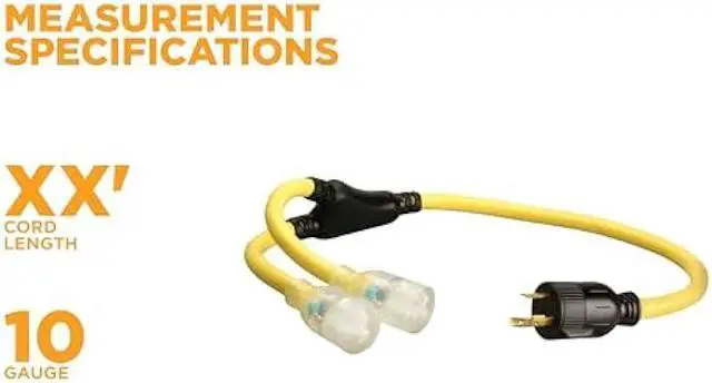 Main image of Coleman Cable 01915 3-Feet Generator Power Cord Adapter; 10/3 Splitter Y Adapter; L5-30P to (2) Lighted 5-20R